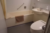Compact builder-grade bathroom with a molded tub surround, pedestal sink, and basic fixtures.